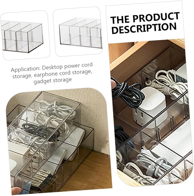 Mikikit 1pc Multi-grid Cable Storage Box Wire Organizer for Practical Cord Management Pet Material Keeps Cables Tidy and Accessible