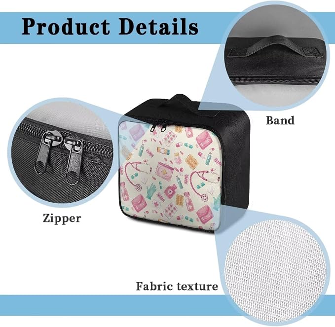 Nurse Portable Empty First Aid Kit Bag Cute Travel Medicine Pouch Patterns Medical Bag Empty Medium Medical Supplies Organizer Bag Trauma Kit for Traveling Hiking Camping Backpacking