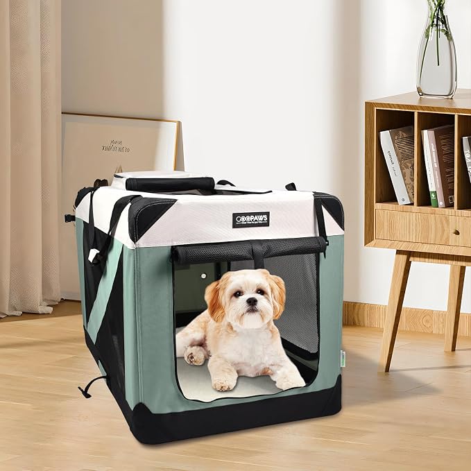 Jespet 3 Door Soft Dog Crates Kennel for Pets, Folding Travel Pet Carrier | 3 Mesh Doors 24'' Dog House, Large Pocket, Easy to Install, Steel Frame, Removable Crate Pad, For Indoor & Outdoor