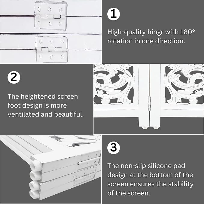 Lightnpro 4-Panel Wooden Dog Gate with Stopper – 72 Inch Extra-Wide Foldable Freestanding Pet Barrier, Antique White Indoor Safety Fence for Small Dogs & Puppies – 24x18 Inch Panels
