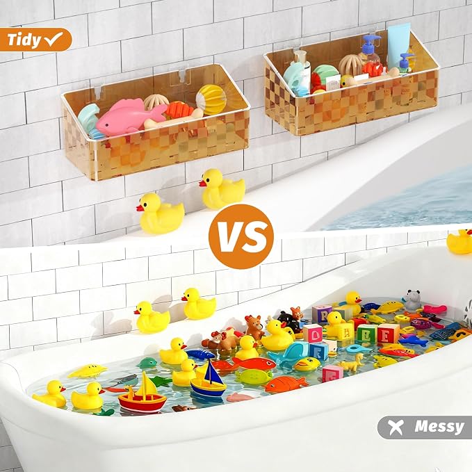 2 Pack Bath Toy Storage Holder, Large Capacity Bath Tub Toy Organizer | Holder for Bathroom, Bedroom & Kitchen, Organize Shower Toy, Shampoo, Bath & Kitchen Items, ABS Quick-Drying, Brown