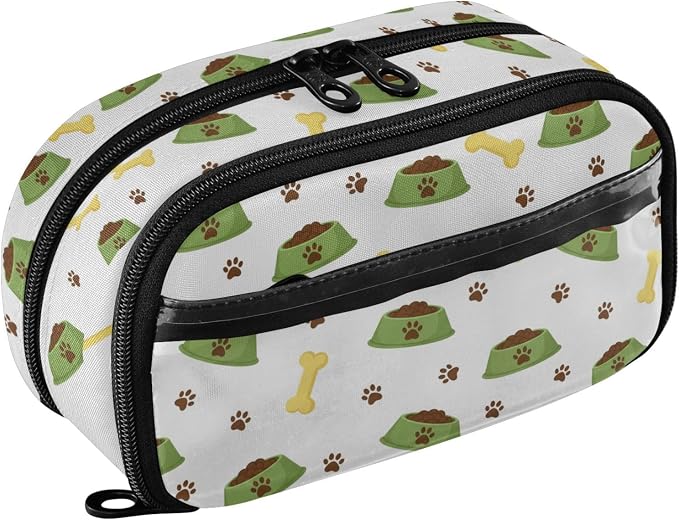 Pet White print Large Capacity Pencil Case with Zipper Water Resistant Portable Organizer Pen Bag for Office Students School