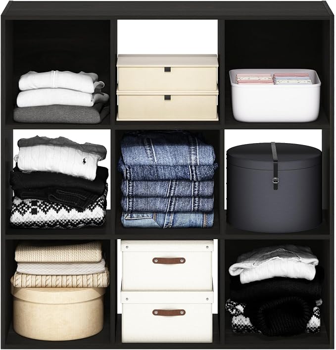 Furinno PELLI Closet Organizers and Storage, 9-Cube Closet Organizer, Open Shelf Closet Storage, for Wardrobe, Bedroom, Living Room, Espresso