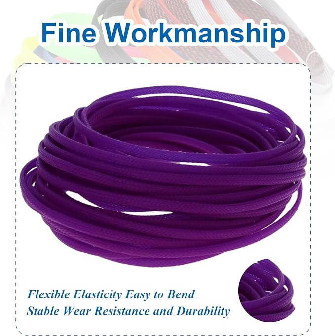 Heyiarbeit 10m/32.8ft PET Expandable Braid Cable Sleeving Flexible Wire Mesh Sleeve Purple 4mm