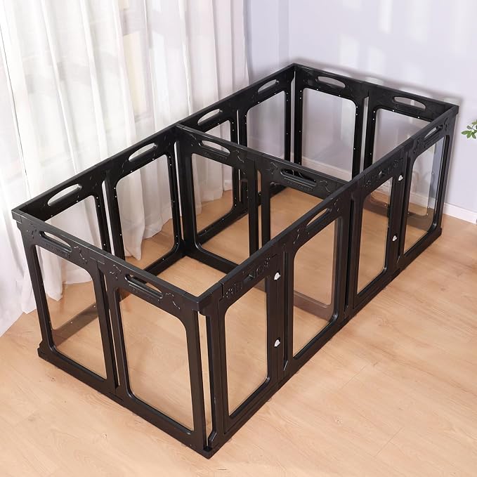 Clear Acrylic Indoor Dog Playpen, 30" H, 1 Door & 1 Side Panel, Black