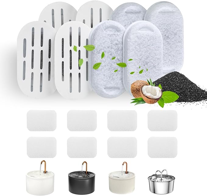 DOOOB Cat Water Fountain Filters, 16 Pack Cat Fountain Filter, Cat Fountain Replacement Filters for DOOOB Ceramic Cat Water Fountain, Pet Water Fountain Filters (8 Filters & 8 Sponges)