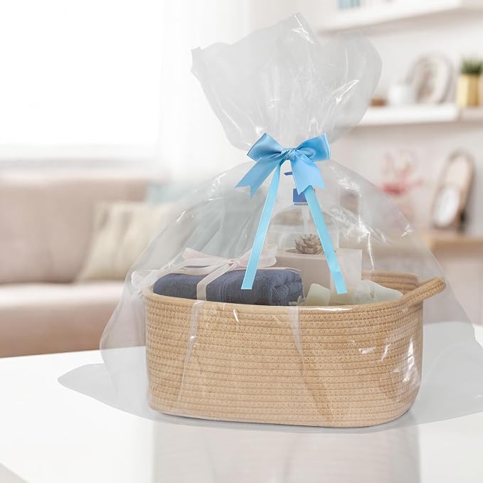 MEGASKET Brown Woven Basket, 13.5” x 10” x 6” Brown Empty Gift Basket to Fill, Decorative Cotton Rope Storage Bin for Organizing, Cute Baby Nursery Organizer, Rectangle Dog Toy Bin, Room Decor