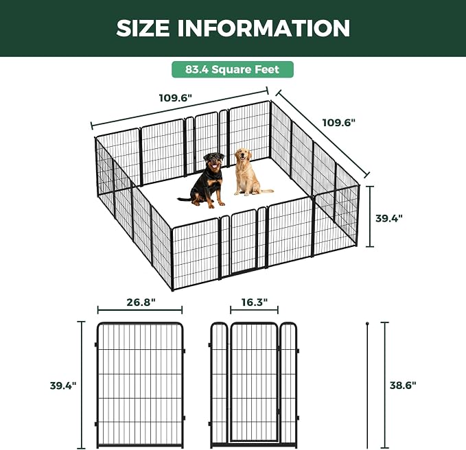 FXW Homeplus Indoor Dog Playpen, 40" H, 16 Panels, for Medium & Large Dogs | Stress-free play, Heavy-duty, Semi-open design, Easy setup, Threshold-free gate, Expandable, Patented