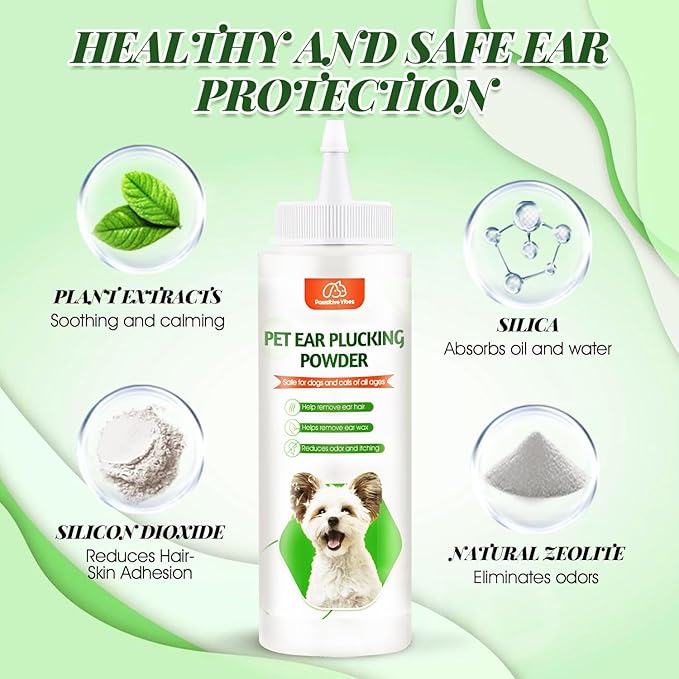Dog Ear Powder Hair Removal Kit–Safe Grooming Set with 30g Ear Powder, LED Silent Trimmer & 5.5in Tweezers All-in-One Ear Care Solution for Dogs &Cats,Odor Control & Hygiene Support, Home Grooming Kit