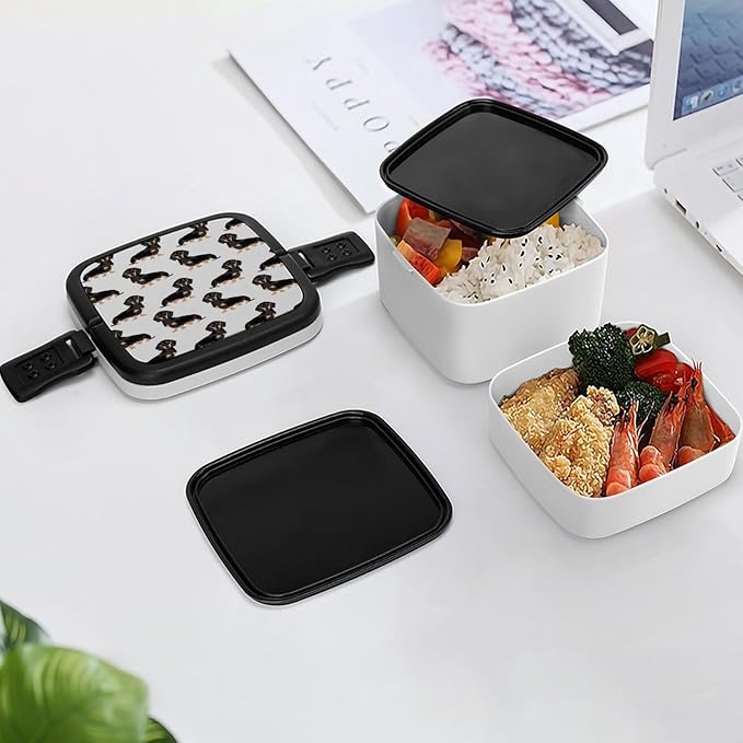 Dachshund Weiner Pet Dogs Double Layer Bento Box, 1000ml Stackable Leakproof Lunch Container with Spoon, Portable 2-Tier Food Storage Box for Office Work Picnic Camping and Travel