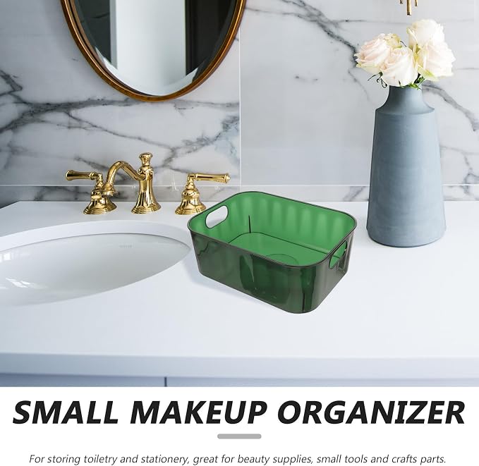 FENICAL Green Small Pet Organizer Storage for Makeup Basket Desk, Storing Top Organizer Bin Office Tools and Stationery, Dresser for Cosmetics and Skincare