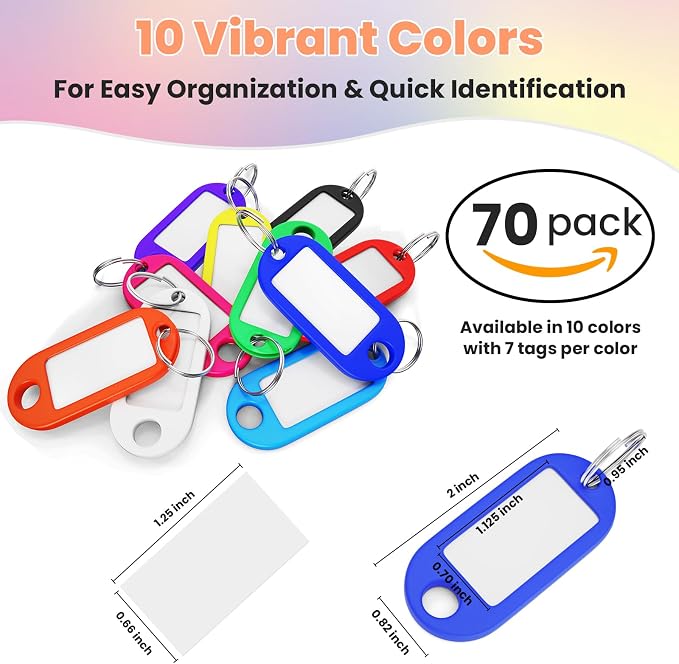 70 Pcs Plastic Colored Key Ring Tags with Labels - Key Tags Identifiers,Name Tags and Labels,Adapt to USB Drive,Key Chains with Label,Pets Key Id,Small Luggage