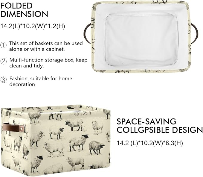 Kigai Cute Sheep Storage Basket with Handles Waterproof Collapsible Storage Bin Canvas Fabric Basket Decorative Box Closet Organizer for Nursery Bedroom Office