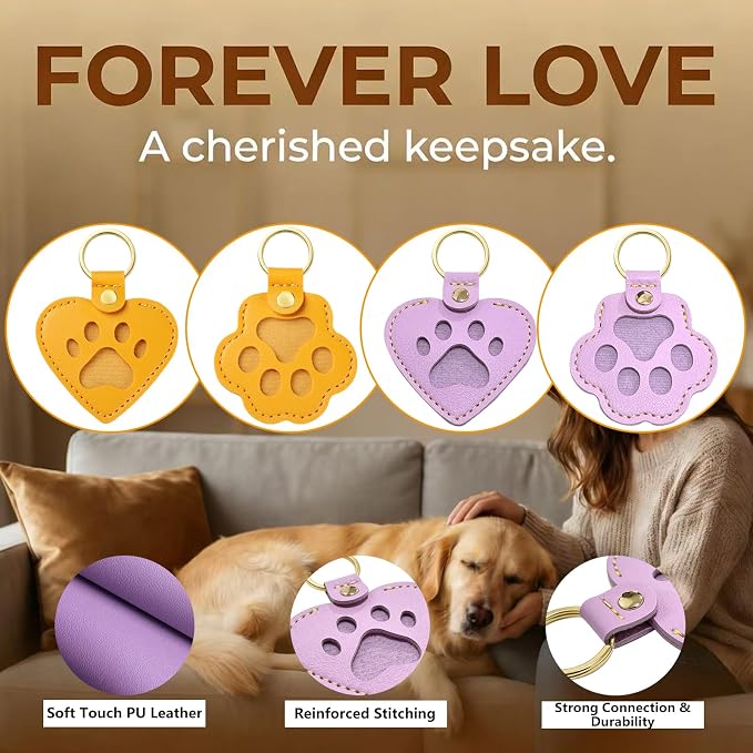 Pet Memorial Keychain for Dog: Heart Leather Keychain Holds 3g Pet Fur | LONANSHO Memory Pet Fur Keepsake Keychain - Holds 3g Pet Fur & 1.2" x 1.5" Photo - Memorial Gift for Dog Cat Owners