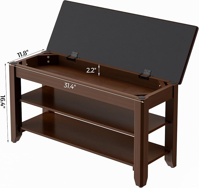 Homleke 31.5" Wide Solid Wood Shoe Rack Bench with Flip-Top Storage | 2-Tier Entryway Bench with Cushion, Adjustable Shelf, Holds Up to 8 Pairs, for Hallway, Bedroom and Closet, Walnut