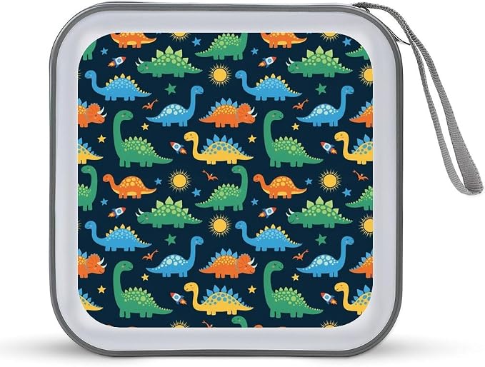 Hard Shell DVD Storage Binder Dinosaurs, Holds 40 Discs, Portable Wallet with Carry Handle, Organizer for Car Home Office