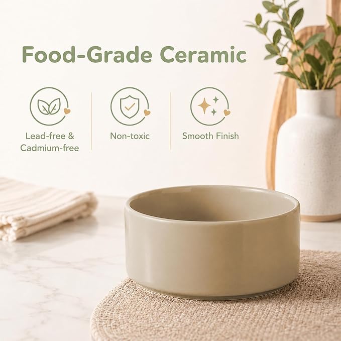 Havniva Ceramic Dog Bowls Elevated, Raised Dog Food Bowl for Small Dogs | 7.3” Elevated Dog Bowls, Non-Slip Wood Stand, Dog Food and Water Bowl Set, Dog Feeding Dish, Large Capacity Pet Water Bowl