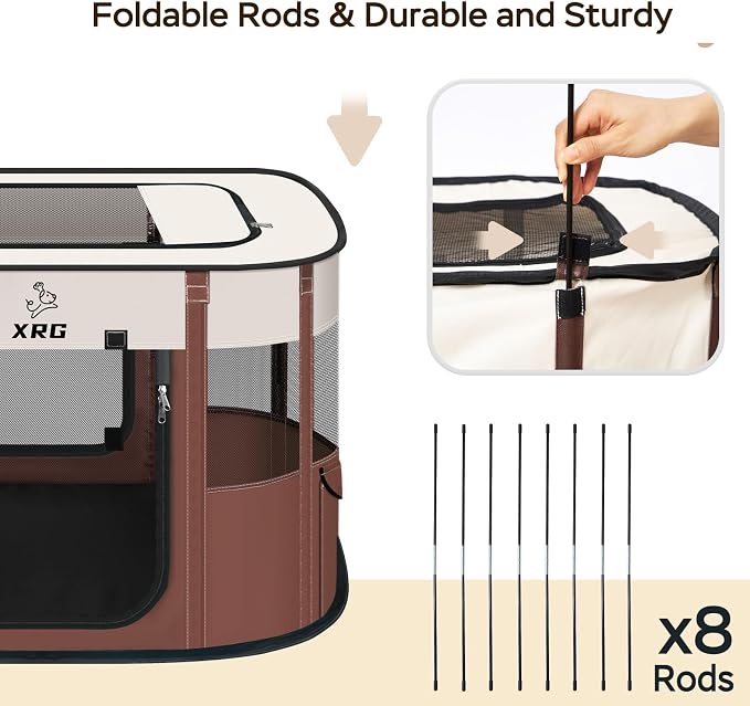 XRG Foldable Pet Playpen,Indoor Cat cage Puppy Crates L(35.4"x27.6"x23.6") | Portable Dog Crates with Upgrade Breathable Mesh，Sturdy Cat Kennel Indoor & Outdoor for Rabbit or Small Animals，Brown