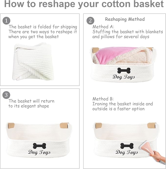 Dog toy basket storage large dog box pet bed great for collecting pet toys, blankets, leashes, clothing in living room playroom closet - Beige