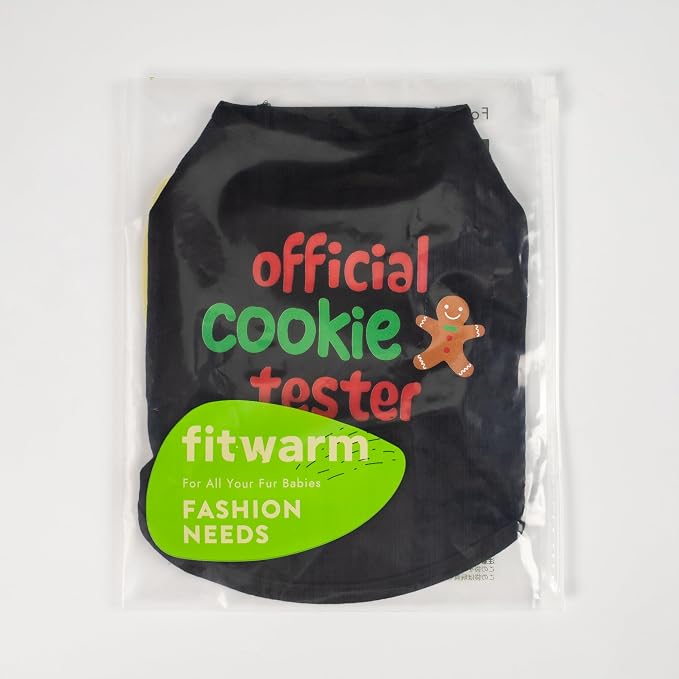 Fitwarm Official Cookie Tester Funny Dog Shirt, Christmas Dog Clothes for Small Dogs Boy Girl, Holiday Doggy Tshirt, Pet Outfit, Gingerbread, Black, Red, Green, XXL