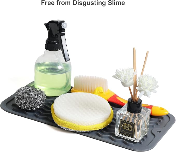 ZLR Silicone Sink Caddy & Sponge Holder, 6"x12", 2-Pack, Dark Gray | Sink Organizer for Soap, Sponge & Brush, Doubles as Bathroom Vanity Tray, Raised Lip, Non-Slip Food-Grade Silicone