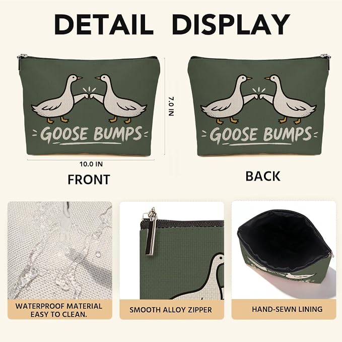 Funny Goose Bumps Makeup Bag, Goose Lovers Gifts Cosmetic Bag Makeup Pouch | Silly Geese Travel Toiletry Bags, Christmas Birthday Gifts for Women Girls Friends Bestie Sisters Travel Organizer Pouch