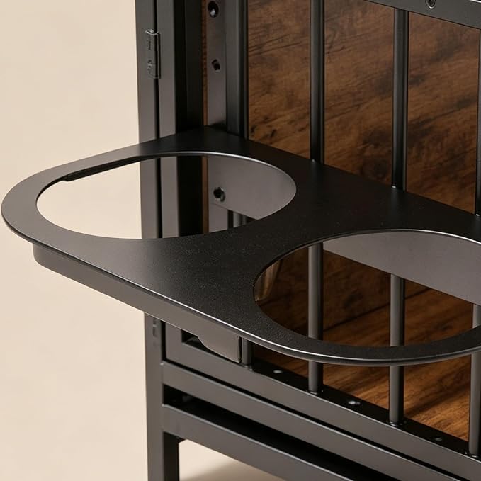 Large Dog Crate Furniture - 48" Vintage Brown Wooden Kennel for Big Dogs, Heavy Duty Chew-Proof Cage with 360° & Adjustable Raised Feeder, Dual Use as End Table or TV Stand