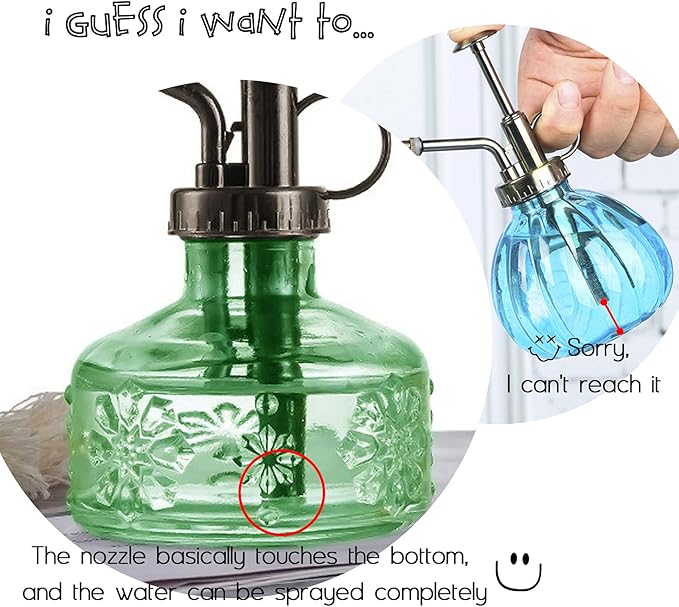 XXXFLOWER Glass Plant Mister Spray Bottle Green 180ml/6 oz | Mini Watering Can Indoor Plants Indoor Plant Mister Succulent Watering Bottle Tall Vintage Style with Bronze Plastic Top Pum