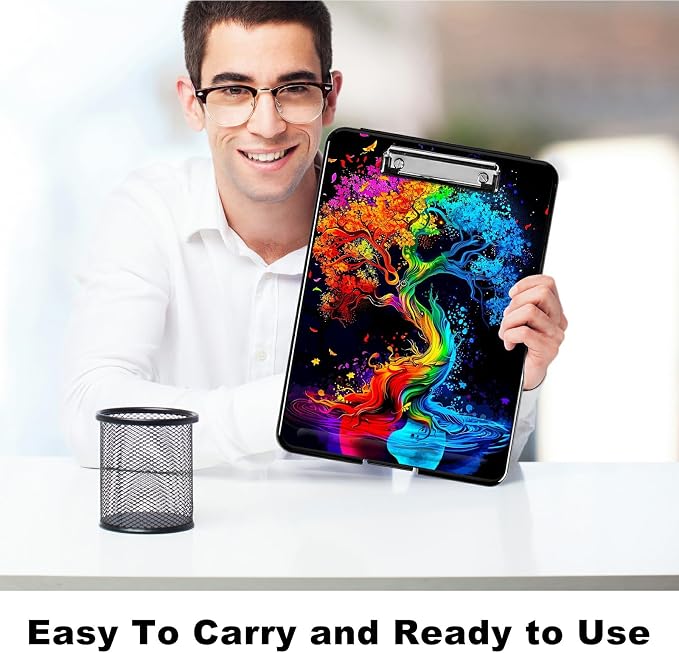 Red Blue Tree A4 Clipboard with Storage Pen Holder, Clipboards Organizer Nursing Clipboard Foldable File Folder Plastic Clipboard Folio Clip Board for Office Students Classroom Doctor