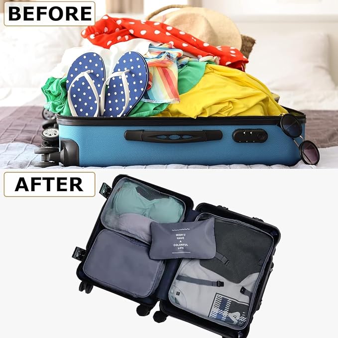 LANSKLBD 6/8 Set Packing Cubes for Suitcases Travel Luggage Packing Organizers,Travel Accessories Essentials Luggage Organizer with Shoe/Tioletry/Laundry Bag (Grey, 6 set)