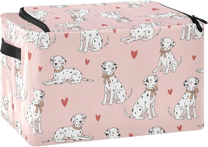 Cute Pets Dogs Pink print Under Bed Storage Containers with Double Zipper Openings, Foldable Clothes Storage Bins with Clear Window and Handles for Comforters Blankets Bedding
