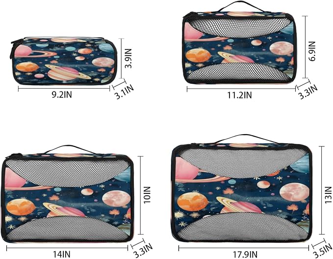 Space Themed Packing Cubes for Travel, Luggage Packing Organizers, Cosmos Planet Travel Accessories Large Toiletries Bag for Clothes Shoes Cosmetics Toiletries