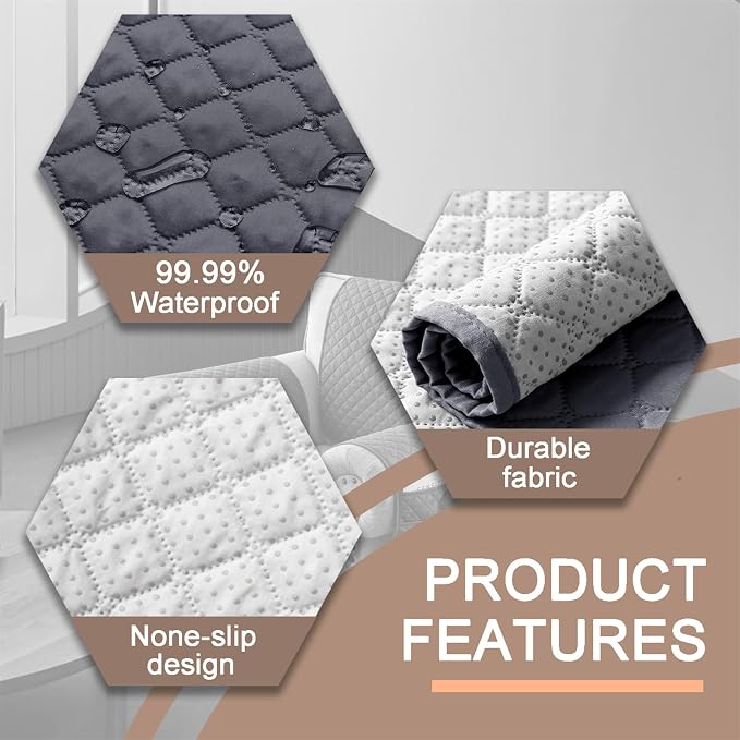 Water-Resistant Sofa Armrest and Headrest Covers with Side Pocket | Keep remotes close quilted polyester helps guard against wear, pet scratches, and kids' messes silicone backing adds grip