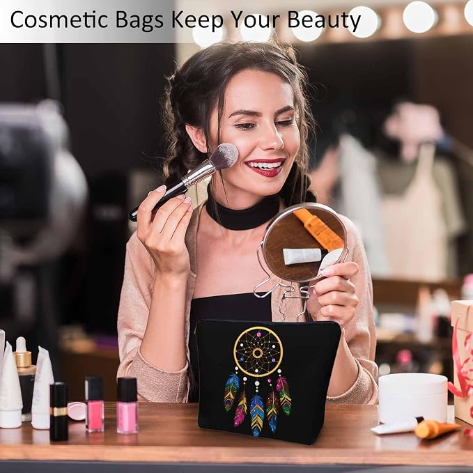 Woman Makeup Bag Dream Catcher, Native American Style Tribal Feathers Dream Catcher Makeup Bags Travel Cosmetic Bags Toiletry Makeup Organizer Pencil Pouch Cosmetic Bag For Owners Lady