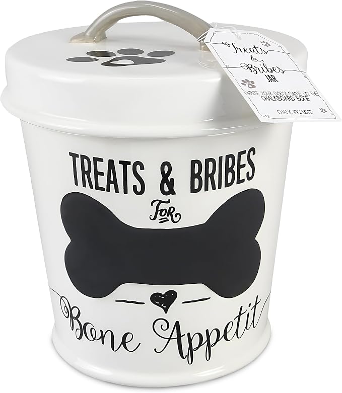 Young's Inc Ceramic Dog Treat Jar for Kitchen Counter, Pantry & Pet Feeding Station, Airtight Pet Treat Storage Container with Lid, 80 Oz,Gifts for Pet Lovers, Dog Parents, 7" L x 7" W x 8" H