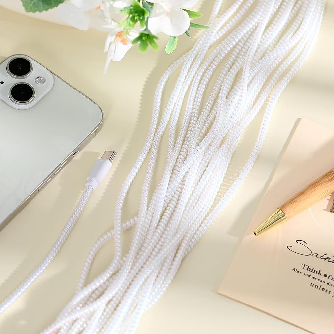 Frienda 10 Pcs Cord Protectors from Pets No Chew Spiral Cable Protector 43.3'' Phone Charger Cover Data Cable Protective Sleeve Chew Proof USB Wire Cover Stylish for Cat Dog Rabbit (Flash White)
