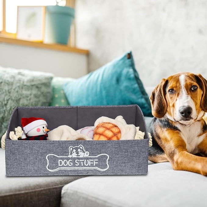 Vumdua Large Dog Toy Box - Trapezoid Dog Toy Bin with Handles, Collapsible Pet Supplies Storage Basket, Perfect for Organizing Dog Cat Toys and Accessories