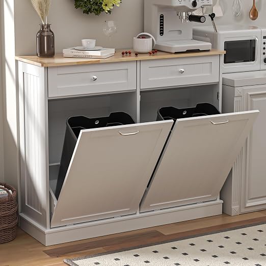 Spurgehom Double Tilt Out Trash Can Cabinet 2 X 13 Gallon with Storage