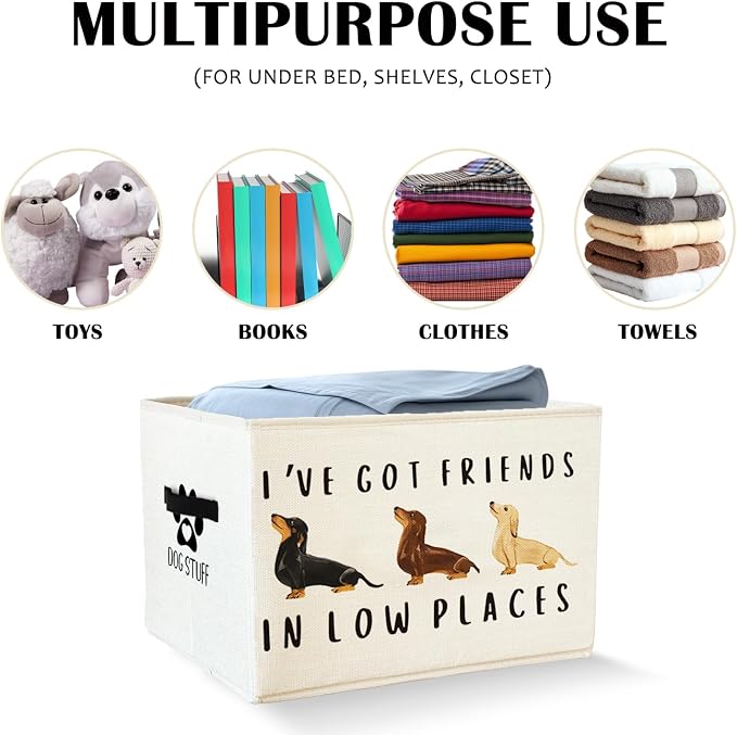 Funny Weiner Dog Storage Basket Bins With Handles for Girls Kids, Funny Dachshund Dog Foldable Organizer Basket Toybox for Girls Room Nursery Bedroom Bathroom Clothes Toys Books