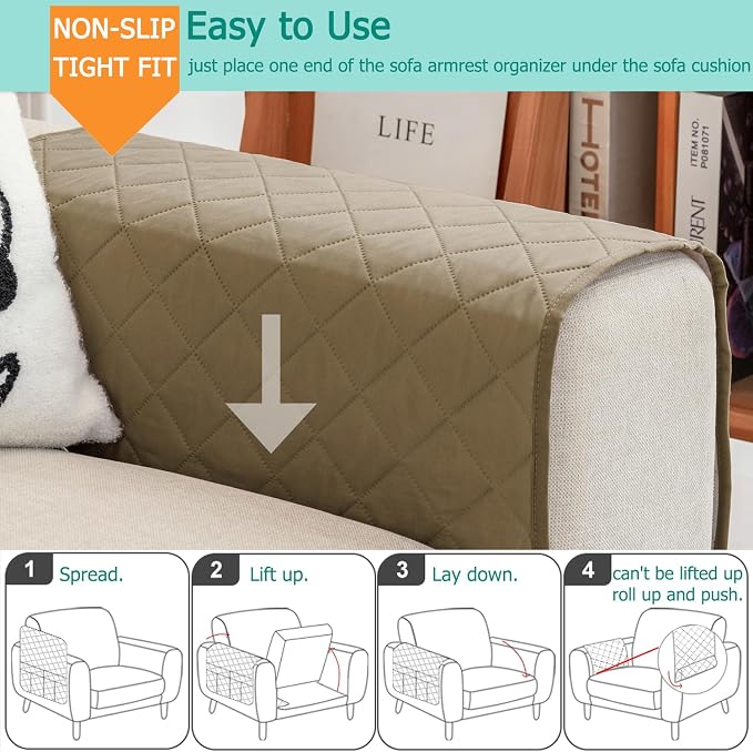 Remote Control Holder for Recliner Non-Slip Armchair Caddy Couch Armrest Organizer, Arm Chair Bedside Caddy Storage Organizer for Recliner Couch With 6 Pockets for Magazine, Phone, iPad (Beige)