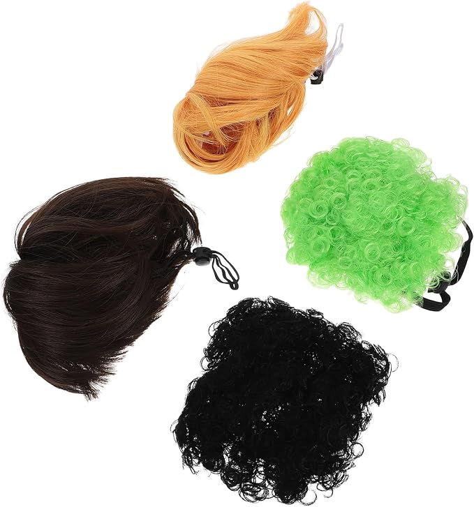 Kisangel 4pcs Pet Dress up Wig for Cats and Dogs Soft Material with Adjustable Straps Snug Fit Faux Wig Accessories for Costumes and Themed Photoshoots