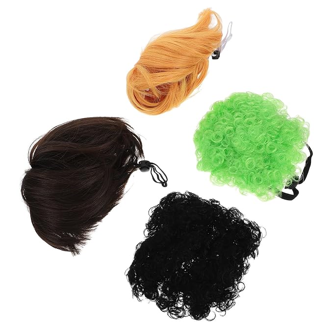 Mikinona 4pcs Pet Wig for Halloween Costume and Themed Photoshoots Soft Cosplay Wig for Dogs and Cats Adjustable Straps Snug Fit High Temperature Wire Material Faux Accessories Included