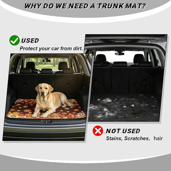 Howilath Retro Orange Floral Trunk Mats for Cars All Weather SUV Cargo Liner Durable Non-Slip Trunk Mat Universal Rear Cargo Protection Vehicle Interior Accessories 29"x39"