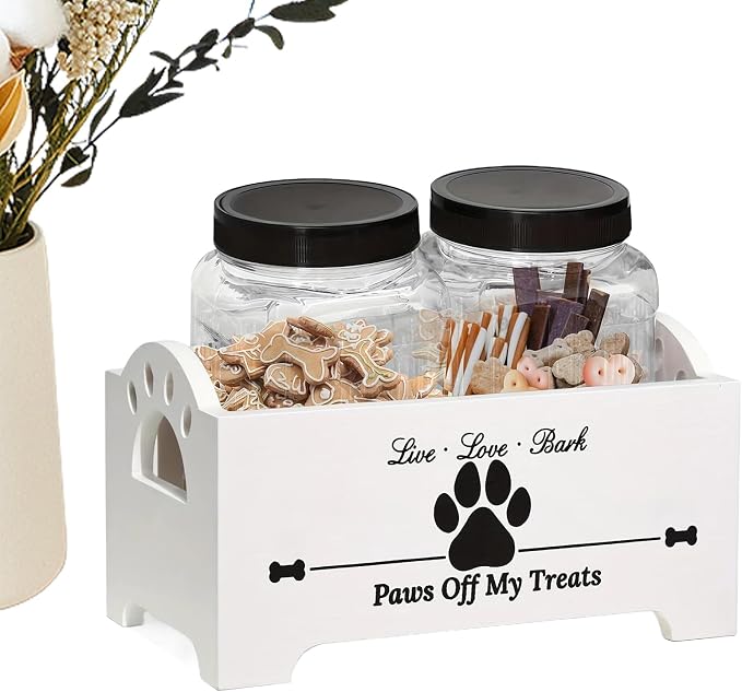 Wooden Dog Treat Container - Airtight Pet Food Storage Jar, Puppy Cookie Holder | Rustic Dog and Cat Treat Organizer for Countertop, Multifunctional Pet Snack Box, Treat Container for Dog Owners
