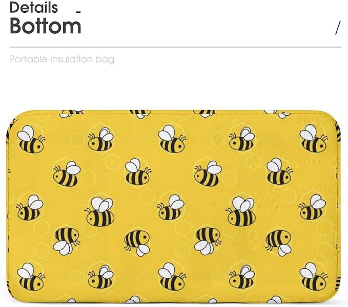 Portable Insulated Cooler Lunch Bag, Yellow Bees And Honey | Lightweight Food Storage Bags, for Outdoor Activities Office Picnics Vacation, Leakproof and Spacious Camping Bag