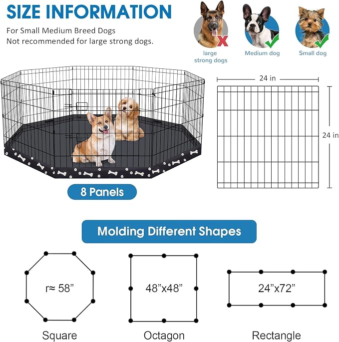 Peekaboo Dog Playpen 24 Inch, 8 Panel Metal Pet Fence with Bottom Pad | Playpen + printing pad，8 Panel Foldable Rustproof Pet Playpen,Climate Pledge Friendly Choice