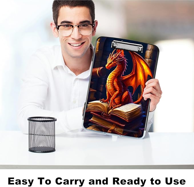 Book Dragon A4 Clipboard with Storage Pen Holder, Clipboards Organizer Nursing Clipboard Foldable File Folder Plastic Clipboard Folio Clip Board for Office Students Classroom Doctor