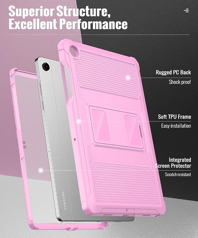 MoKo Shockproof Case Fit Samsung Galaxy Tab A11+ Plus/ A9+ 11 Inch | Full Body Rugged Stand Back Cover with Built-in Screen Protector for Galaxy Tab A11+/ A9+ Tablet, Flowers Pink