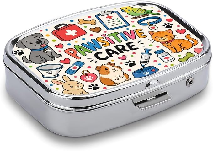 Pawsitive Care and Pet Love Two Compartment Pill Box Medicine Organizer, Portable Pill Case with Secure Snap Closure for Vitamins Medication Supplements Daily Use