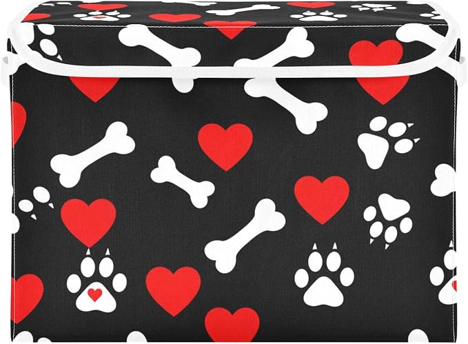 Bone Paw Fabric Storage Bins with Lid Foldable Storage Boxes 40L Baskets | Decorative Storage Boxes, Foldable & Stackable, Dust-Proof Flip Top, Reinforced Handles, For Home & Dorm, Clothes & Toy Box